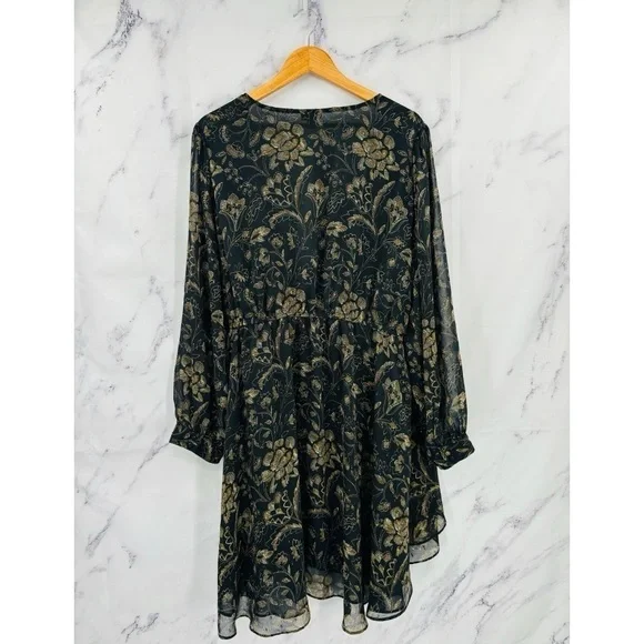 Torrid Chiffon Layered Tie Front Surplice Tunic Blouse - Floral Black - Picture 6 of 7